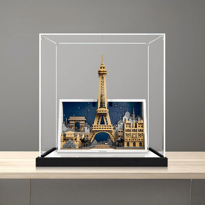LEGO 21064 Paris - City of Love Mirror Acrylic Display Case with Ring Light & UV-Printed Background - Dustproof Showcase