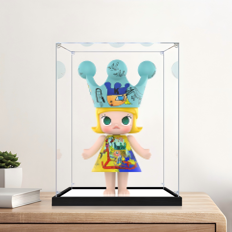 Suitable for Pop Mart Molly Kenny Display Case – Showcase with UV-Printed Background & Mirror Base