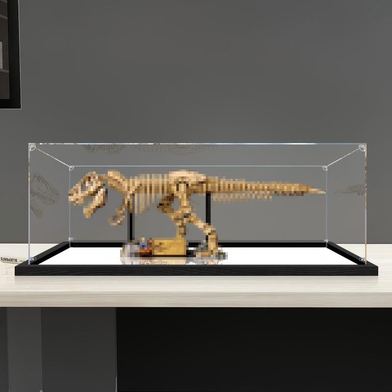 LEGO 76968 Dinosaur Fossils: T. rex Skull Mirror Akryl Display Etui med Ringlys & UV-printet Baggrund - Støvtæt Vitrine