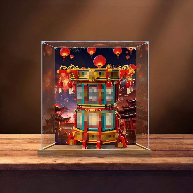 LEGO 80116 Mirror Mirror Custodia Espositiva in Acrilico con Anello Luminoso e Sfondo Stampato UV - Vetrina Antipolvere
