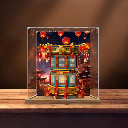 LEGO 80116 Mirror Mirror Custodia Espositiva in Acrilico con Anello Luminoso e Sfondo Stampato UV - Vetrina Antipolvere