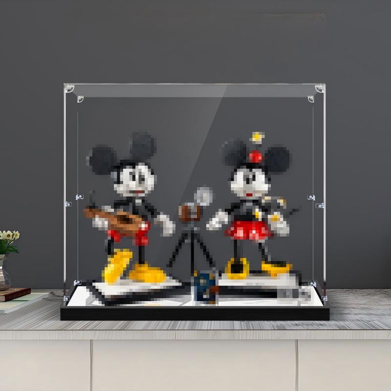 LEGO 43179 Mickey Mouse & Minnie Mouse Spiegel-Acryl-Vitrine mit Ringlicht & UV-bedrucktem Hintergrund - Staubgeschützte Ausstellungsvitrine