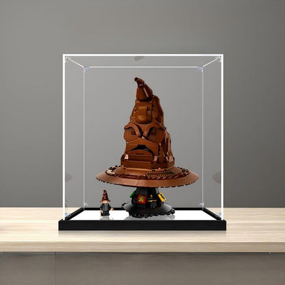 LEGO 76429 Talking Sorting Hat Mirror Acrylic Display Case with Ring Light & UV-Printed Background - Dustproof Showcase