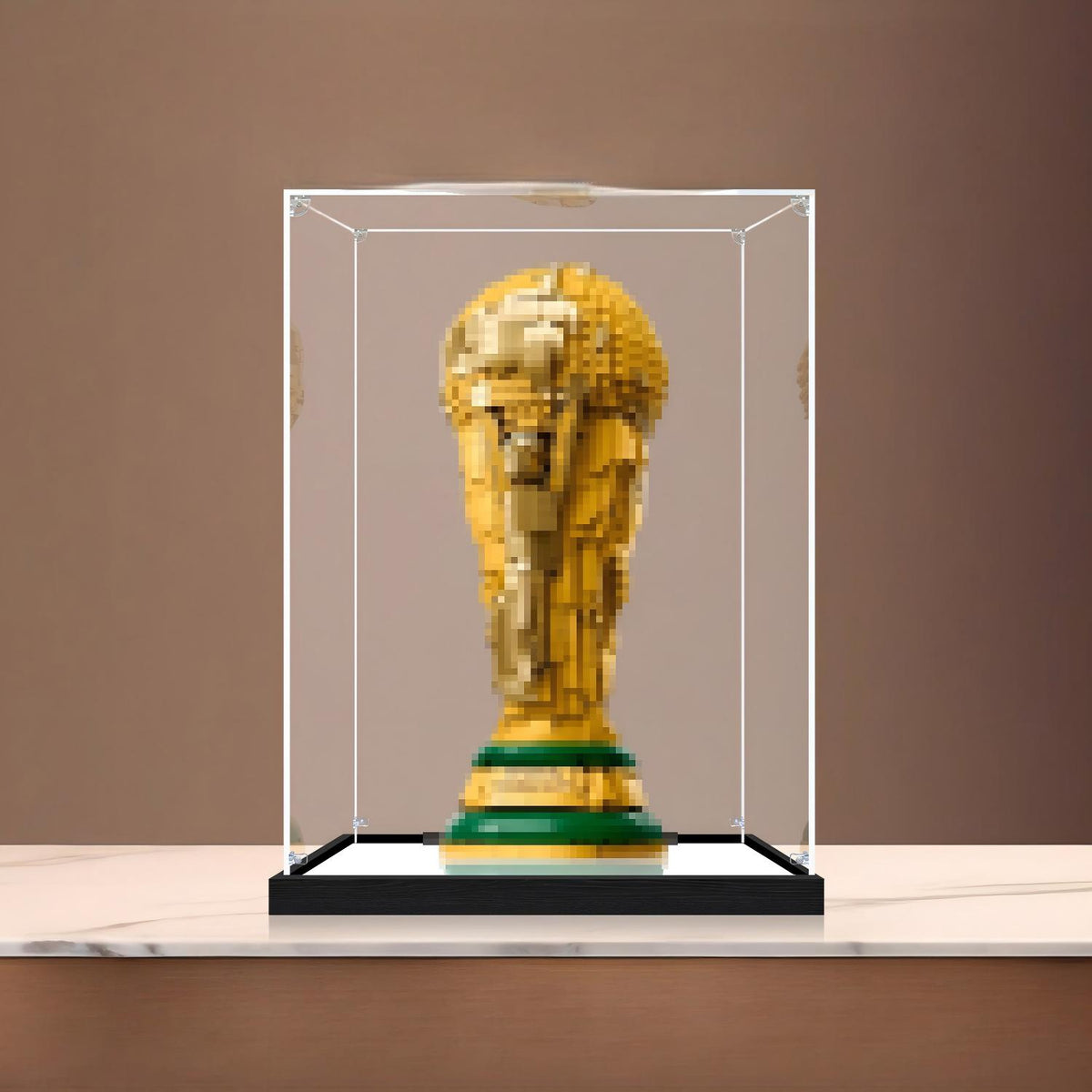 LEGO 43020 كأس العالم الرسمي FIFA غطاء عرض أكريليك مرآة مع إضاءة حلقية وخلفية مطبوعة بالأشعة فوق البنفسجية - صندوق عرض مقاوم للغبار