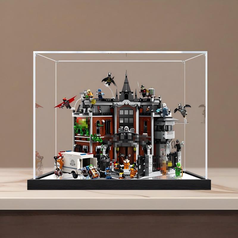 LEGO 76300 Arkham Asylum Mirror Acrylic Display Case with Ring Light & UV-Printed Background - Dustproof Showcase