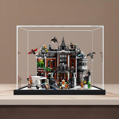 LEGO 76300 Arkham Asylum Mirror Acrylic Display Case with Ring Light & UV-Printed Background - Dustproof Showcase
