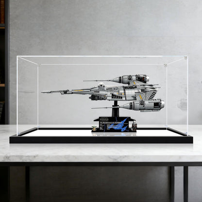 LEGO 75442 The Mandalorian's N-1 Starfighter - UCS Mirror Acrylic Display Case with Ring Light & UV-Printed Background - Dustproof Showcase