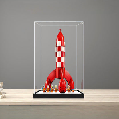 LEGO 21367 Tintin Moon Rocket Vitrine de Exibição em Acrílico com Espelho, Anel de Luz e Fundo Impresso em UV - Mostruário à Prova de Poeira