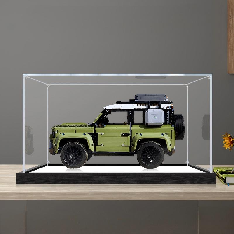 LEGO 42110 ランドローバー・ディフェンダー ミラー アクリル ディスプレイケース リングライト＆UVプリント背景付き - 防塵ショーケース