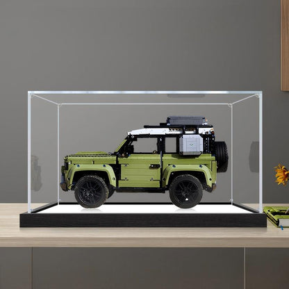 LEGO 42110 ランドローバー・ディフェンダー ミラー アクリル ディスプレイケース リングライト＆UVプリント背景付き - 防塵ショーケース