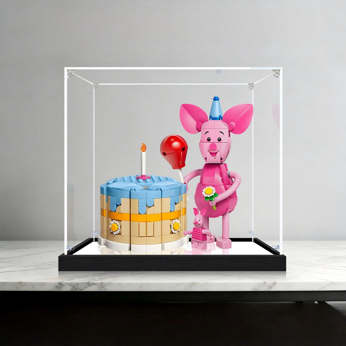 LEGO 43305 Piglet's Birthday Fun Specchio Acrilico con Luce ad Anello e Sfondo Stampato UV - Vetrina Antipolvere