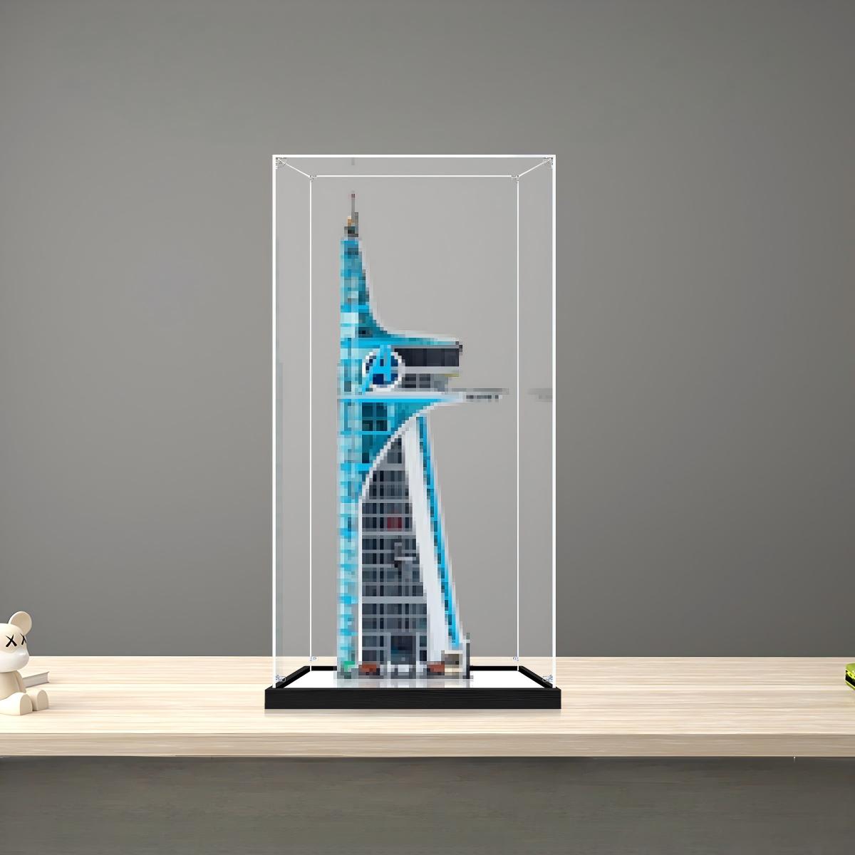 LEGO 76269 Avengers Tower Mirror Acrylic Display Case with Ring Light & UV-Printed Background - Dustproof Showcase