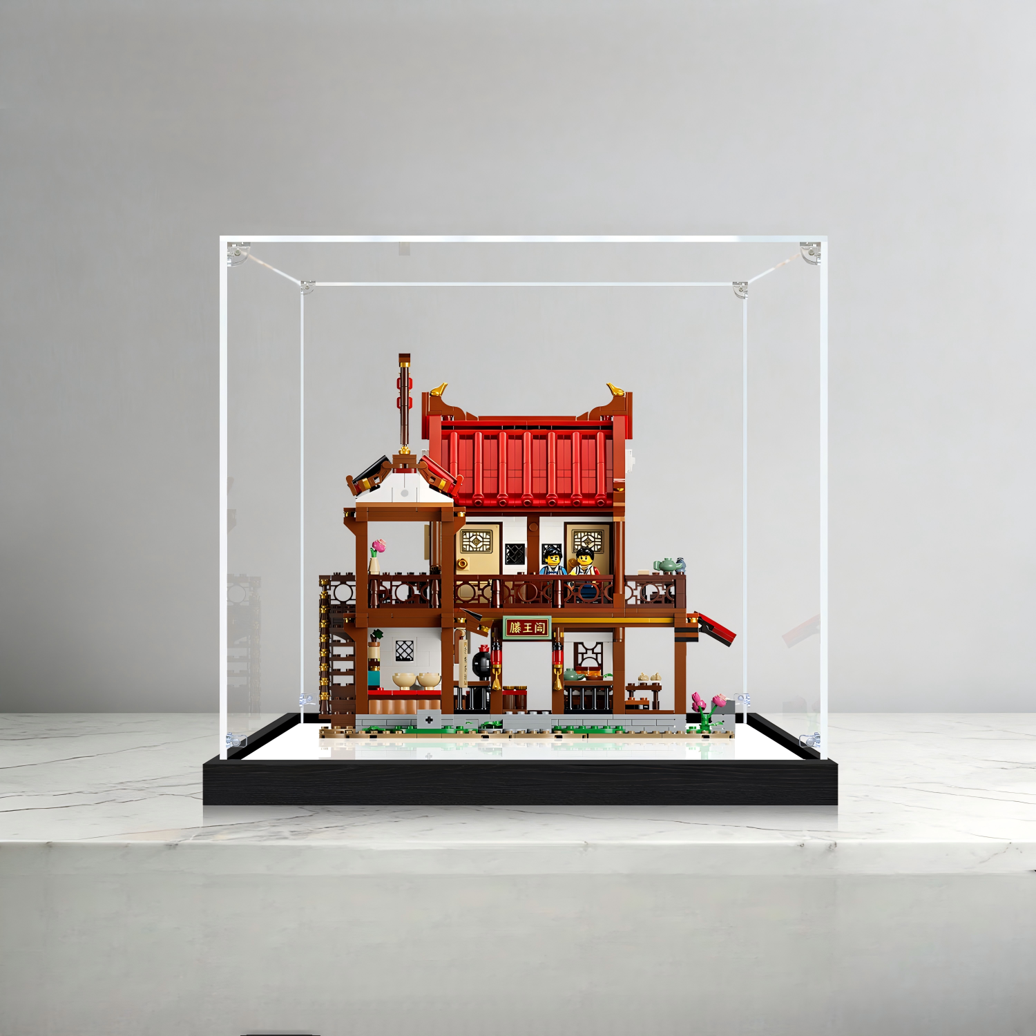 Acrylic Display Case for LEGO 80121 Ancient Moon-Gazing Inn Model, with Themed Printed Background & Dustproof Box - Scoparius case