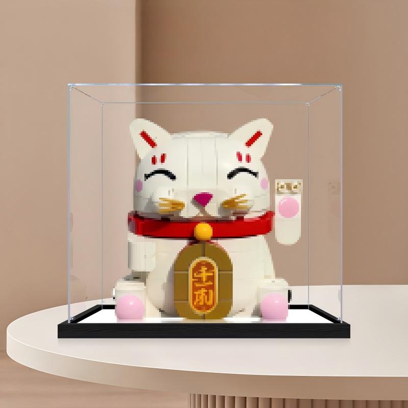 LEGO 40813 Lucky Cat Mirror Acrylic Display Case with Ring Light & UV-Printed Background - Dustproof Showcase