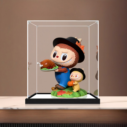 Suitable for Pop Mart The Monsters Thanksgiving Day Display Case – 15x15x20cm Showcase with UV-Printed Background & Mirror Base