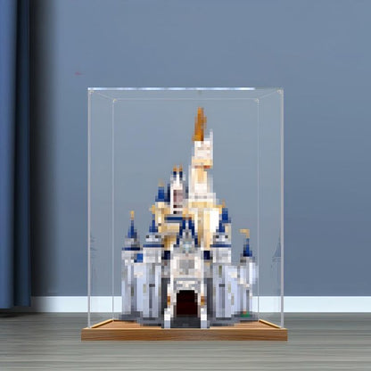 LEGO 71040 迪士尼城堡亚克力展示盒，带环形灯和UV印刷背景 - 防尘展示柜