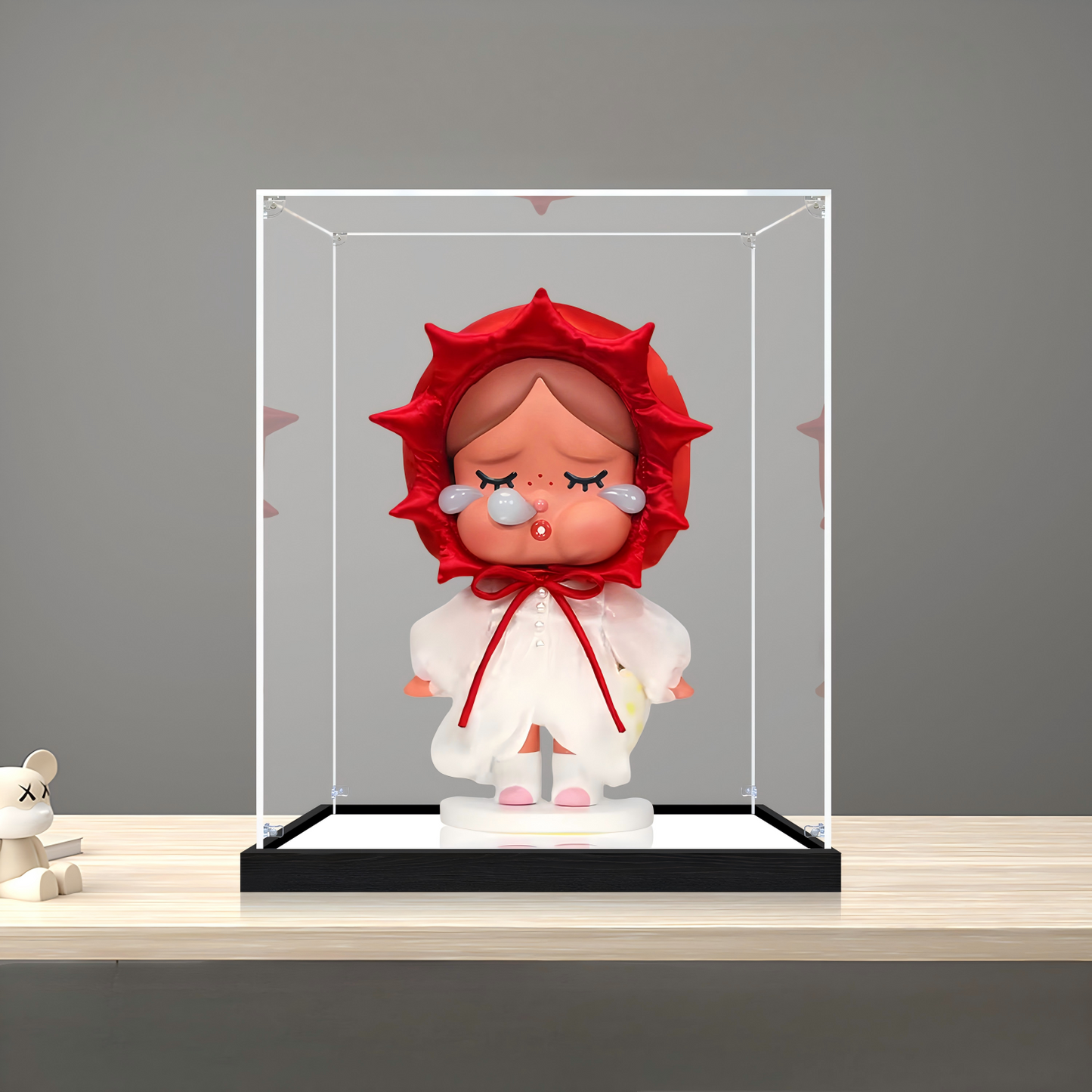 Suitable for Pop Mart Pucky Lazy Series Display Case – Showcase with UV-Printed Background & Mirror Base
