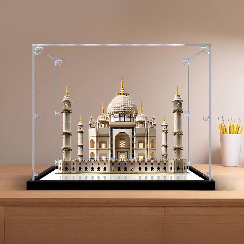LEGO 10256 Taj Mahal Mirror Acrylic Display Case with Ring Light & UV-Printed Background - Dustproof Showcase