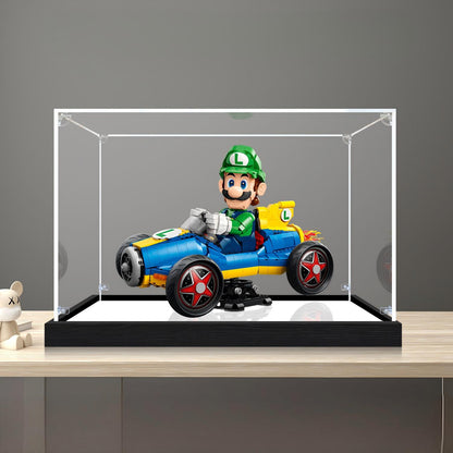 LEGO 72050 Mario Kart - Luigi & Mach 8 Vetrina espositiva in acrilico specchiato con luce ad anello e sfondo stampato UV - Espositore antipolvere