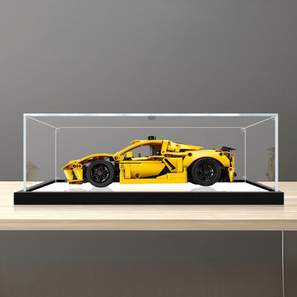 LEGO 42205 Chevrolet Corvette Stingray Mirror Acrylic Display Case with Ring Light & UV-Printed Background - Dustproof Showcase