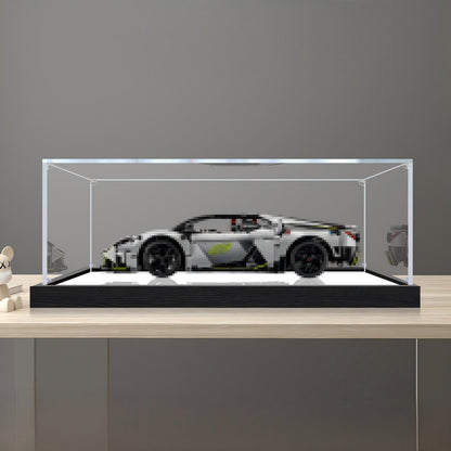 LEGO 42214 لامبورغيني ريفويلتو علبة عرض أكريليك مرآة مع ضوء حلقي وخلفية مطبوعة بالأشعة فوق البنفسجية - واجهة عرض مقاومة للغبار