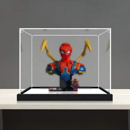 LEGO 76326 アイアン・スパイダーマン バスト ミラー アクリル ディスプレイケース リングライト＆UVプリント背景付き - 防塵ショーケース