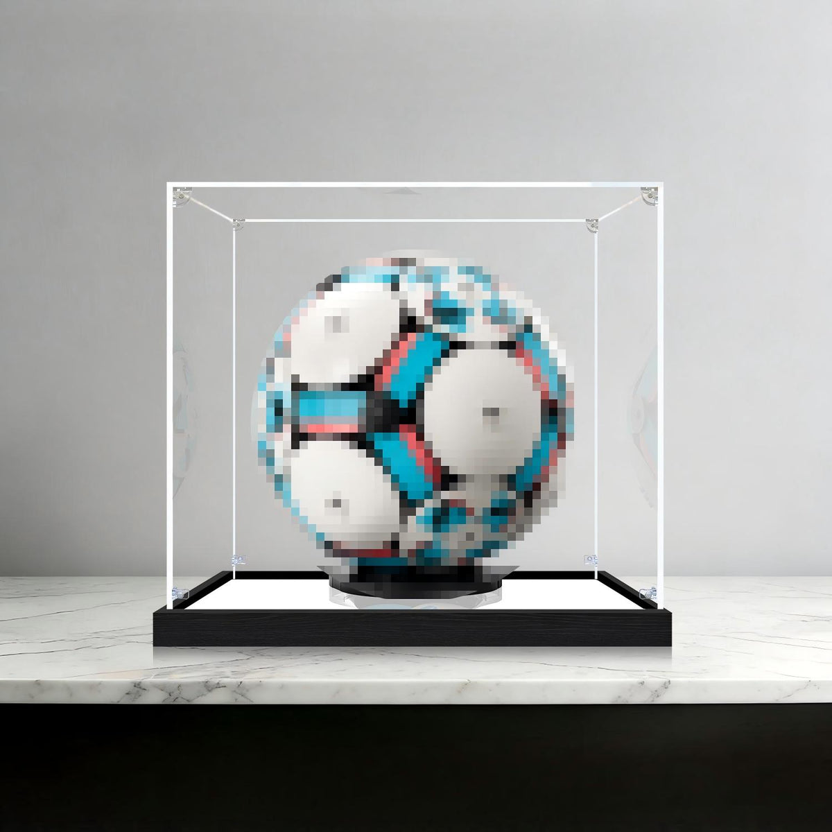 LEGO 43019 Soccer Ball Mirror Acrylic Display Case with Ring Light & UV-Printed Background - Dustproof Showcase