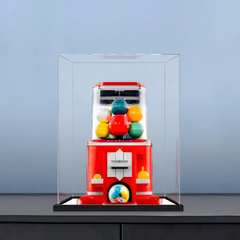LEGO 21358 Minifigure Vending Machine Mirror Acrylic Display Case with Ring Light & UV-Printed Background - Dustproof Showcase