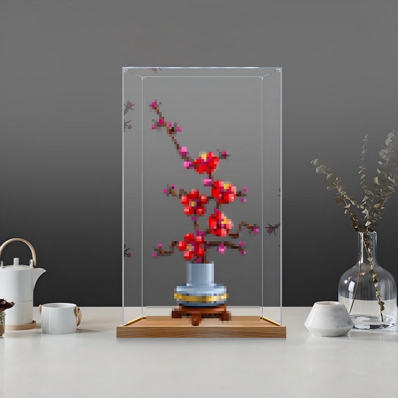 LEGO 10369 Pflaumenblüten-Spiegel-Acryl-Vitrinenkasten mit Ringlicht & UV-bedrucktem Hintergrund – Staubgeschützte Vitrine