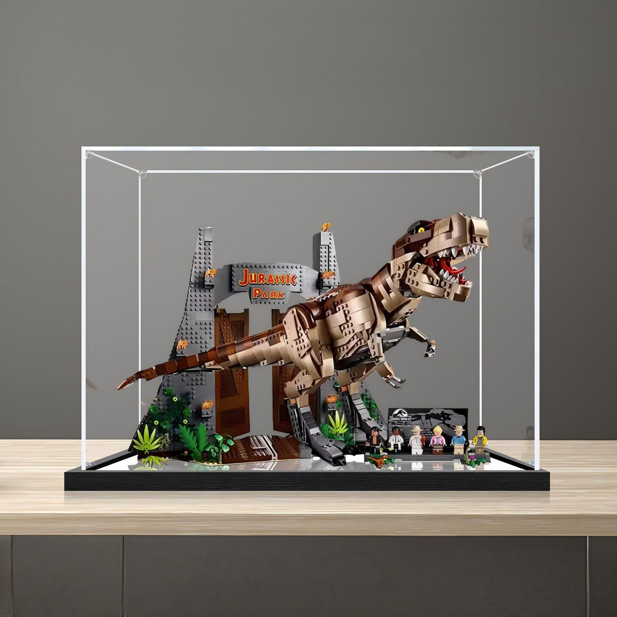LEGO 75936 Jurassic Park: T. rex Rampage Mirror Acrylic Display Case with Ring Light & UV-Printed Background - Dustproof Showcase
