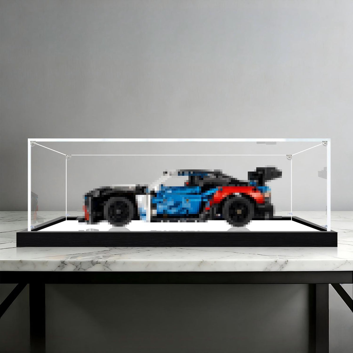 LEGO 42226 BMW M4 GT3 EVO 镜面亚克力展示盒，带环形灯和UV印刷背景 - 防尘展示柜