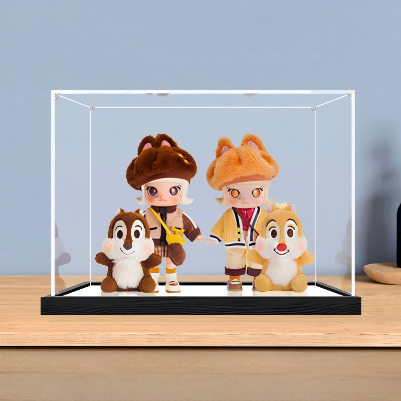 Suitable for Pop Mart MOLLY Chip 'n Dale Display Case – Showcase with UV-Printed Background & Mirror Base