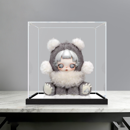Suitable for Pop Mart SP Bear Panpan Plush Figure Display Case – Showcase with UV-Printed Background & Mirror Base