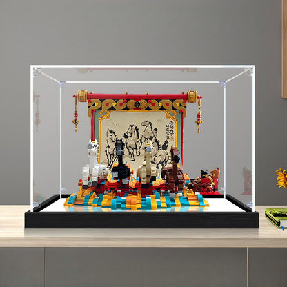 LEGO 80119 Galloping Horses Canvas Mirror Acrylic Display Case con Ring Light e Sfondo Stampato UV - Vetrina Antipolvere
