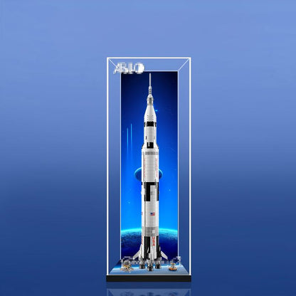 Acrylic Display Case for LEGO 21309 NASA Apollo Saturn V, LEGO 92176 Rocket Model，with Themed Printed Background & Dustproof Box