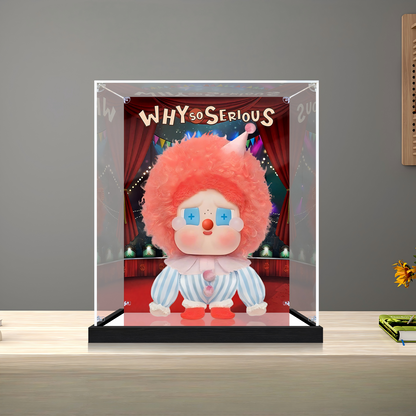 Suitable for Pop Mart Labubu Why So Serious Display Case – Showcase with UV-Printed Background & Mirror Base