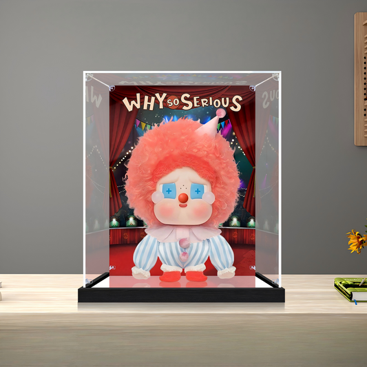 Suitable for Pop Mart Labubu Why So Serious Display Case – Showcase with UV-Printed Background & Mirror Base