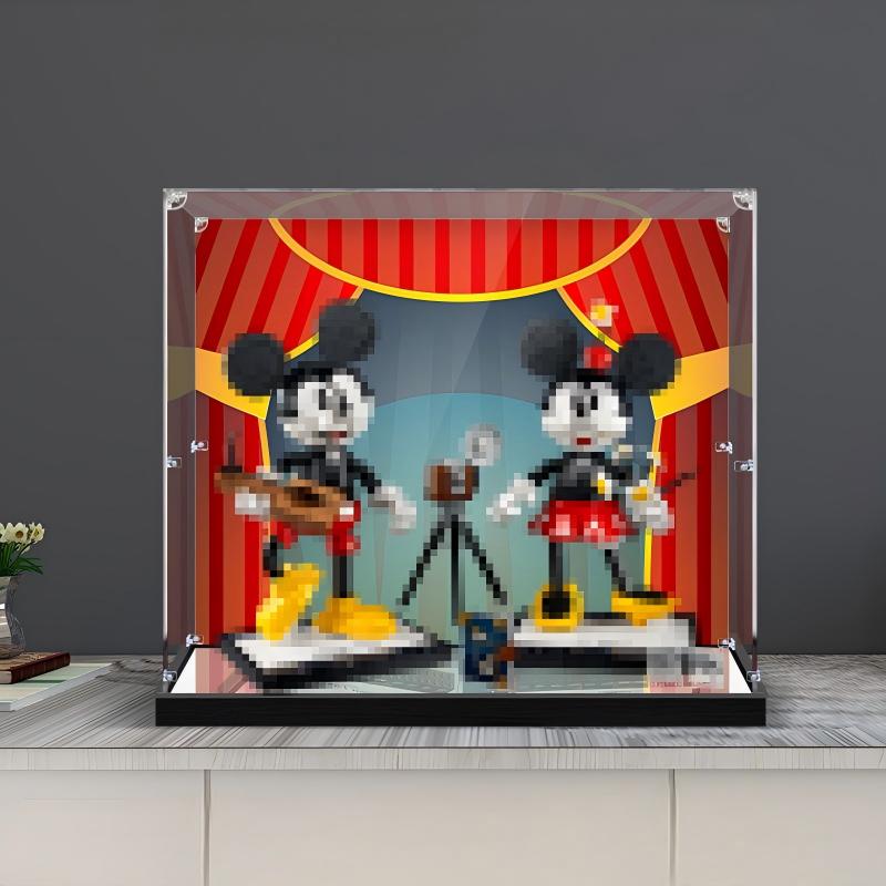 LEGO 43179 Mickey Mouse & Minnie Mouse Spiegel-Acryl-Vitrine mit Ringlicht & UV-bedrucktem Hintergrund - Staubgeschützte Ausstellungsvitrine