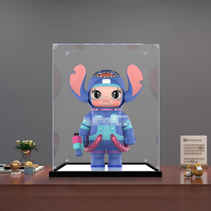 Suitable for Pop Mart Mega Space Molly x Disney Stitch Display Case – 25x25x35cm Showcase with UV-Printed Background & Mirror Base