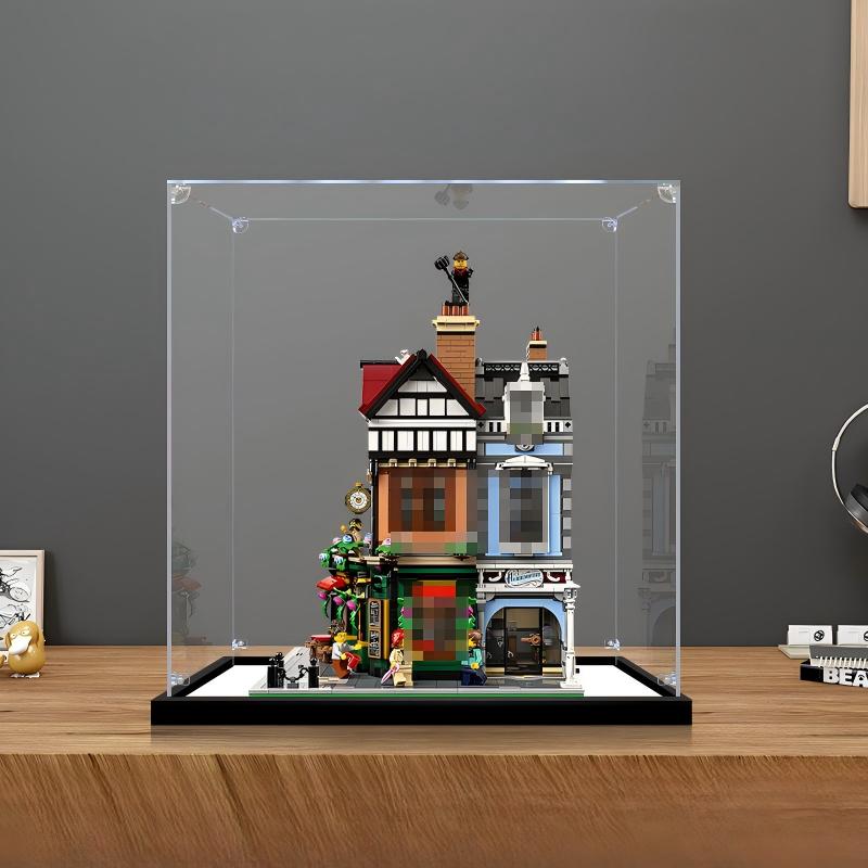 LEGO 10350 علبة عرض أكريليك مرآة تيودور كورنر مع حلقة إضاءة وخلفية مطبوعة بالأشعة فوق البنفسجية - صندوق عرض مقاوم للغبار
