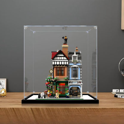 LEGO 10350 علبة عرض أكريليك مرآة تيودور كورنر مع حلقة إضاءة وخلفية مطبوعة بالأشعة فوق البنفسجية - صندوق عرض مقاوم للغبار
