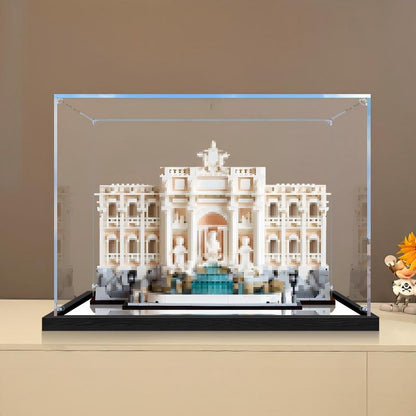 LEGO 21062 Trevi Fountain Mirror Acrylic Display Case with Ring Light & UV-Printed Background - Dustproof Showcase