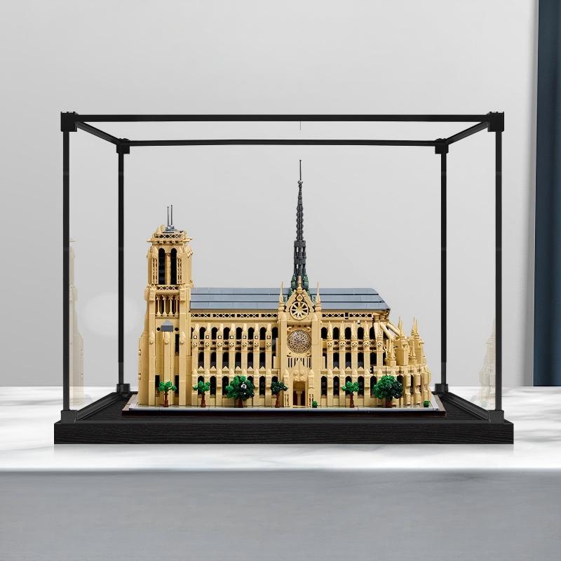 LEGO 21061 Notre-Dame de Paris Caixa de Exibição de Acrílico com Espelho com Luz de Anel e Fundo Impresso em UV - Vitrine à Prova de Poeira