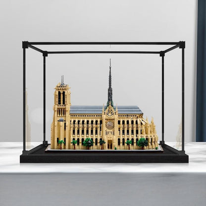 LEGO 21061 Notre-Dame de Paris Caixa de Exibição de Acrílico com Espelho com Luz de Anel e Fundo Impresso em UV - Vitrine à Prova de Poeira