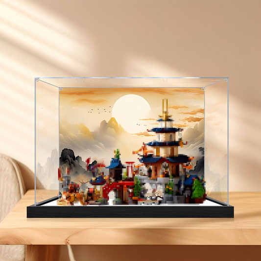 Acrylic Display Case for LEGO 71814 Tournament Temple City, with Themed Printed Background & Dustproof Box
