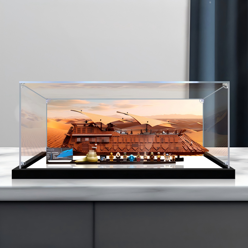 Acrylic Display Case for LEGO 75397 Jabba's Sail Barge, with Themed Printed Background & Dustproof Box