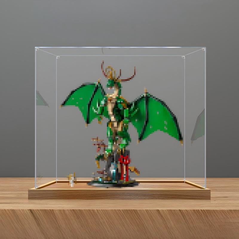 LEGO 71847 Dragon Attack Mirror Acrylic Display Case with Ring Light & UV-Printed Background - Dustproof Showcase