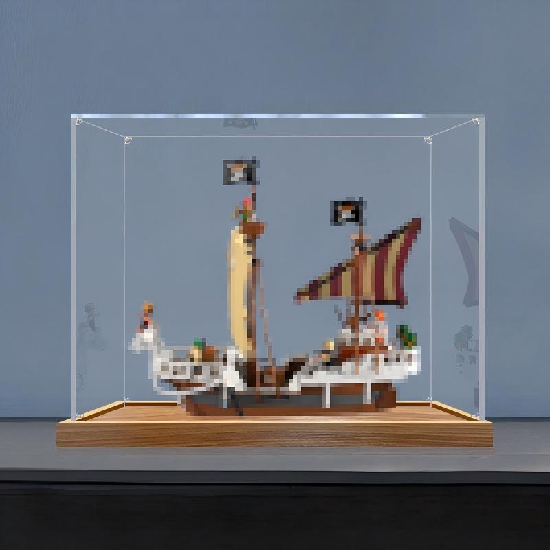LEGO 75639 Vitrine de Exibição em Acrílico Espelhado com Anel de Luz e Fundo Impresso em UV para o Navio Pirata Going Merry - Vitrine à Prova de Poeira