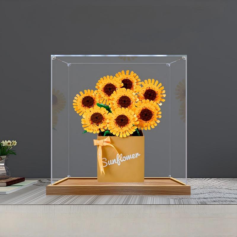 LEGO 40524 Sunflowers Mirror Acrylic Display Case with Ring Light & UV-Printed Background - Dustproof Showcase
