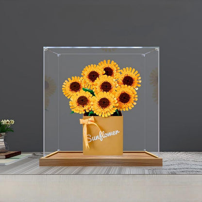 LEGO 40524 Sunflowers Mirror Acrylic Display Case with Ring Light & UV-Printed Background - Dustproof Showcase